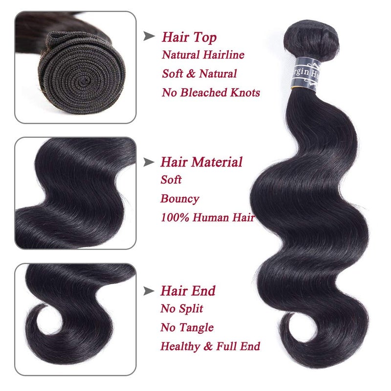 Amella Brazilian Body Wave Hair Bundles 100% Unprocessed Virgin Remy with Closure (18" 20" 22" + Free 16") - Image 3
